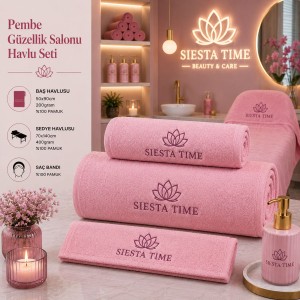 Pembe 6'lı Güzellik Salonu Havlu Seti